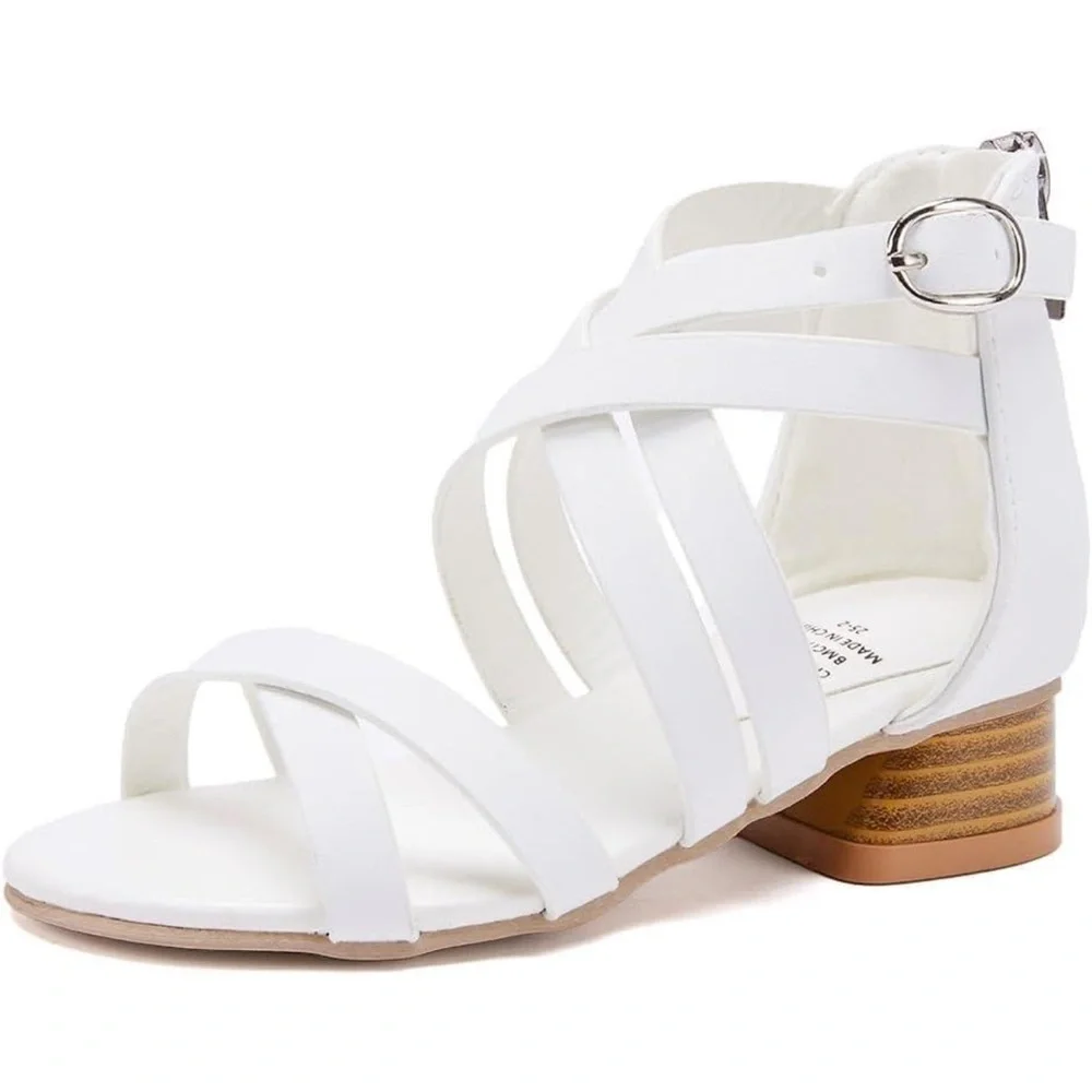 Chic White Strappy Sandals with Block Heel